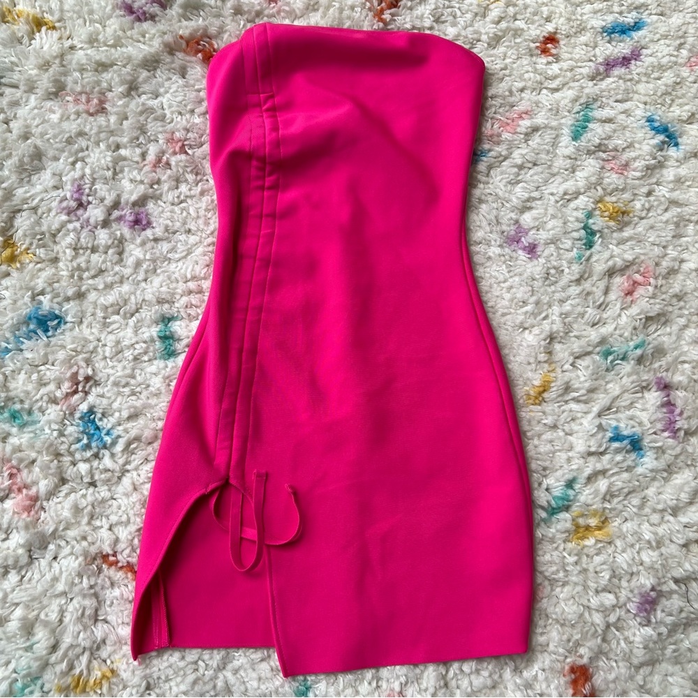 h:ours Aimee Strapless Ruched Bodycon Drawstring Mini Dress S - Picture 4 of 14